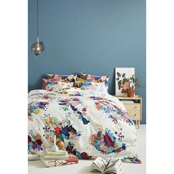 Anthropologie Delrey Euro Sham Pillow Cover Del Rey Coastal Beach Floral NEW - Picture 2 of 2